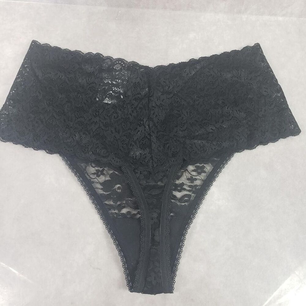 INC International Concepts Thong Panties Womens XL Black Lace Sheer Stretch